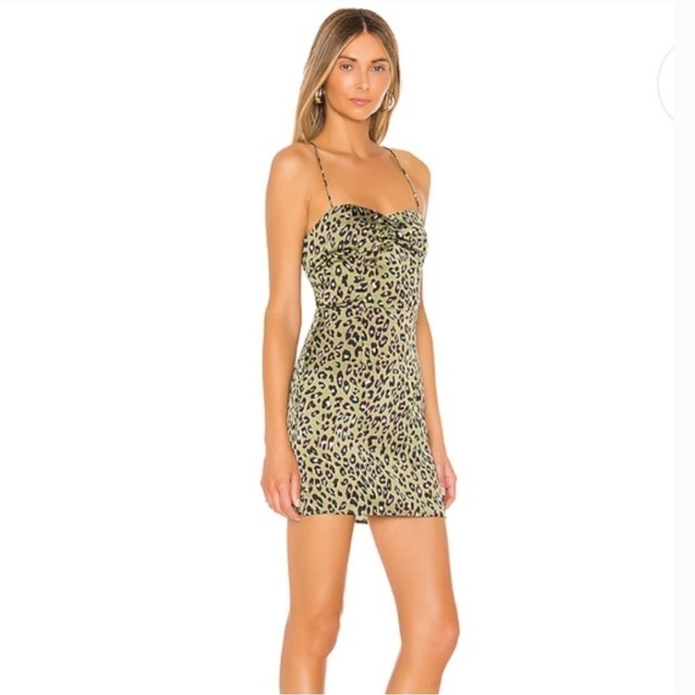 REVOLVE SUPERDOWN Tony Leopard Print Lace Up Dress Green Size XS